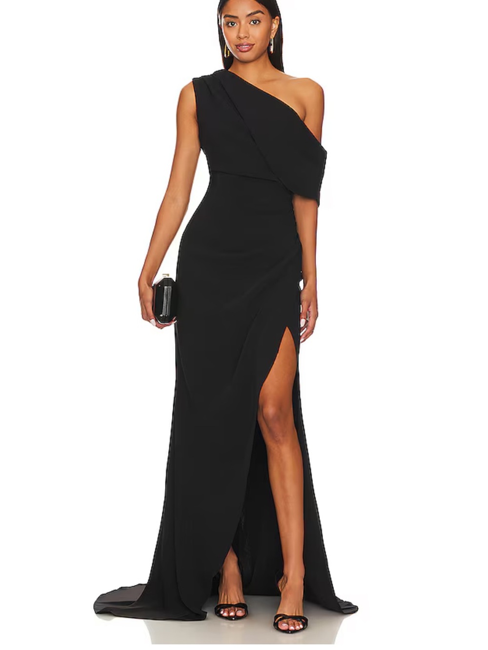 Elliatt Isadora gown in Black One-Shoulder Front Slit *hemmed without train